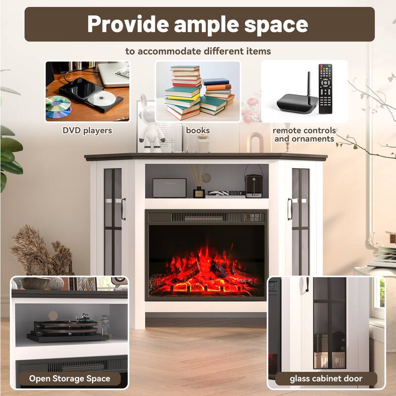 48"W Walnut Corner Fireplace Cabinet with 23" Electric Fireplace, TV Stand for TVs up to 55", Includes Remote