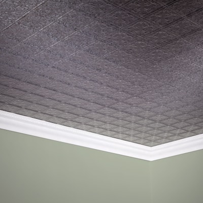 FASÄDE Traditional Style 10 Decorative Vinyl 2ft x 4ft Glue Up Ceiling Panel in Galvanized Steel (5 Pack)
