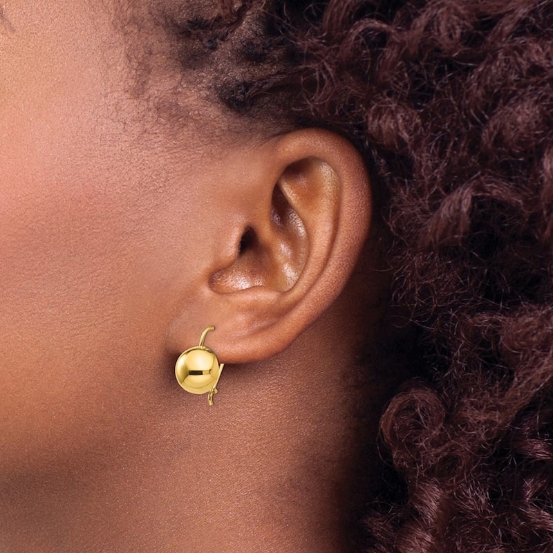 Curata 14k Yellow Gold Polished Kidney Wire Hollow Half Ball Earrings - 19x10.5mm