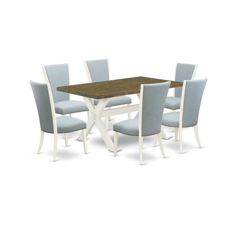 HomeStock 7-Piece Distressed Jacobean Finish Solid Wood Top Dining Table with 6 Parson-Chairs
