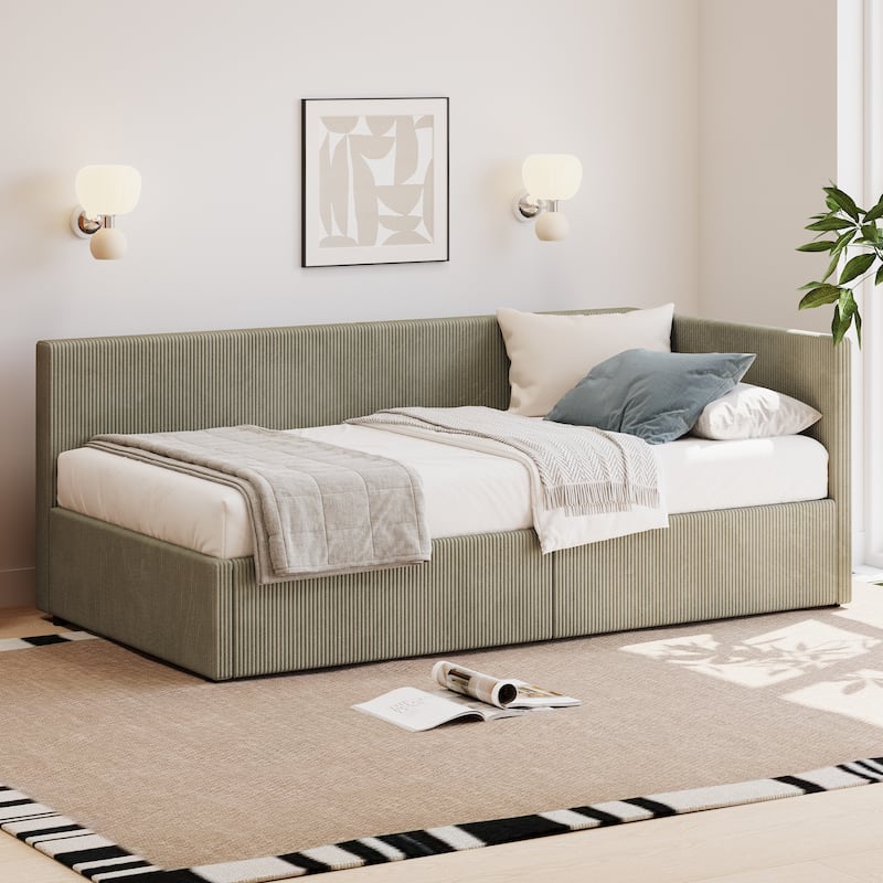 L Shape Corner Bed, Corduroy Upholstered Daybed