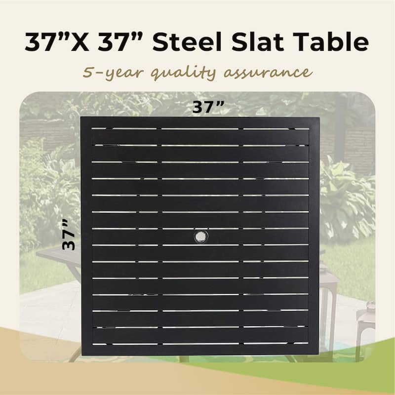 5-Piece Metal E-coating Patio Dining Set of 4 Steel Chairs with Cushions and 1 Metal Table