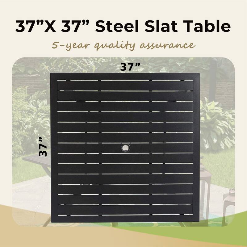 Outdoor 6-piece Patio Dining Set, 1 Square Metal table, 4 Adjustable Folding Chairs and 10ft Umbrella