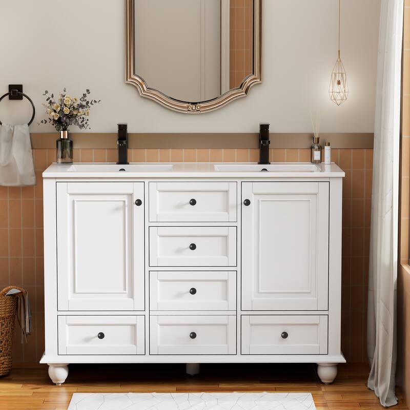 Bathroom Vanity with Sink Combo Set, Free Standing Bathroom Storage Cabinet - White - 48"