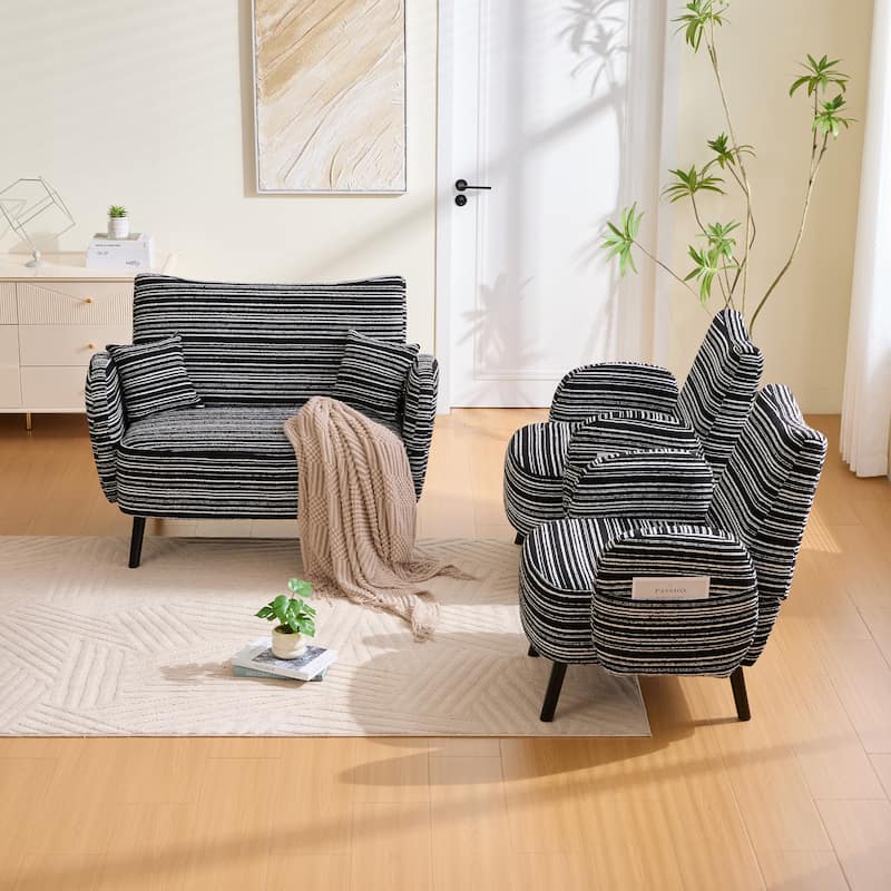 Modern 2-Seater Sofa Deep-Seated Sofa with Armrest Pillows & Side Storage Pockets, for Bedroom, Apartment, Black