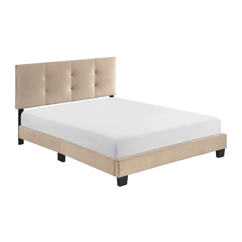 Fort Velvet Upholstered Platform Bed, Full - Light Brown