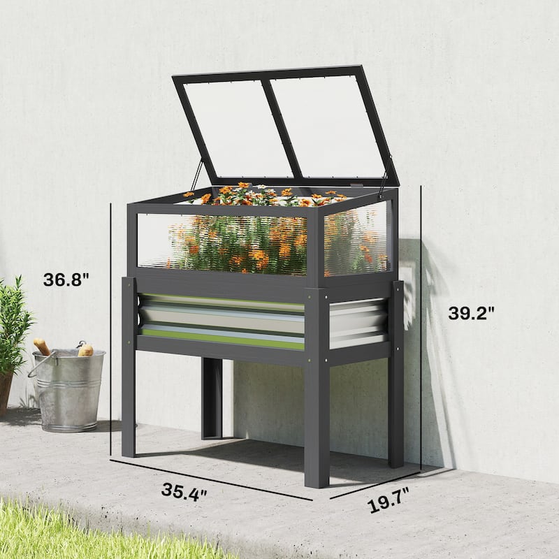 Outsunny Wooden Raised Garden Bed with Flip-Up Greenhouse Top, Raised Garden Bed with Legs and Bed Liner