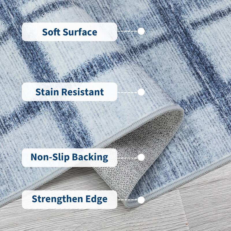 Washable Area Rug, Modern Geometric Area Rugs for Living Room Bedroom, Non-Slip Low Pile Indoor Soft Carpet