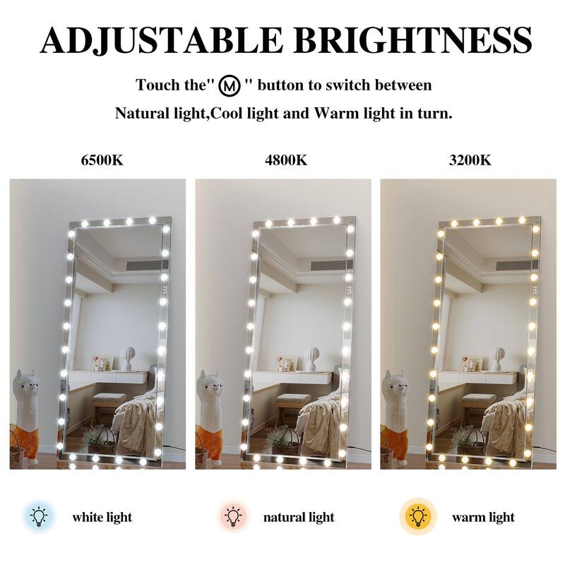 72 inches Rectangular Framed Wall Mounted Hollywood LED Mirror in Silver