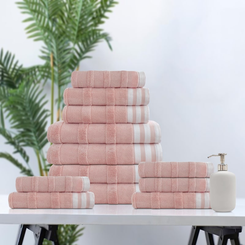 Kathy Ireland 12-Piece Jacquard Stripe Kyoto Towel Set - Coral