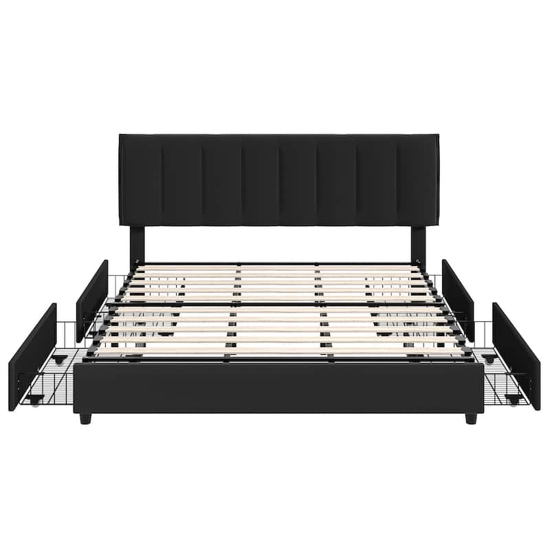 Javlergo Bed Frame with Storage Drawers, Upholstered Platform Bed Frame with Adjustable Headboard