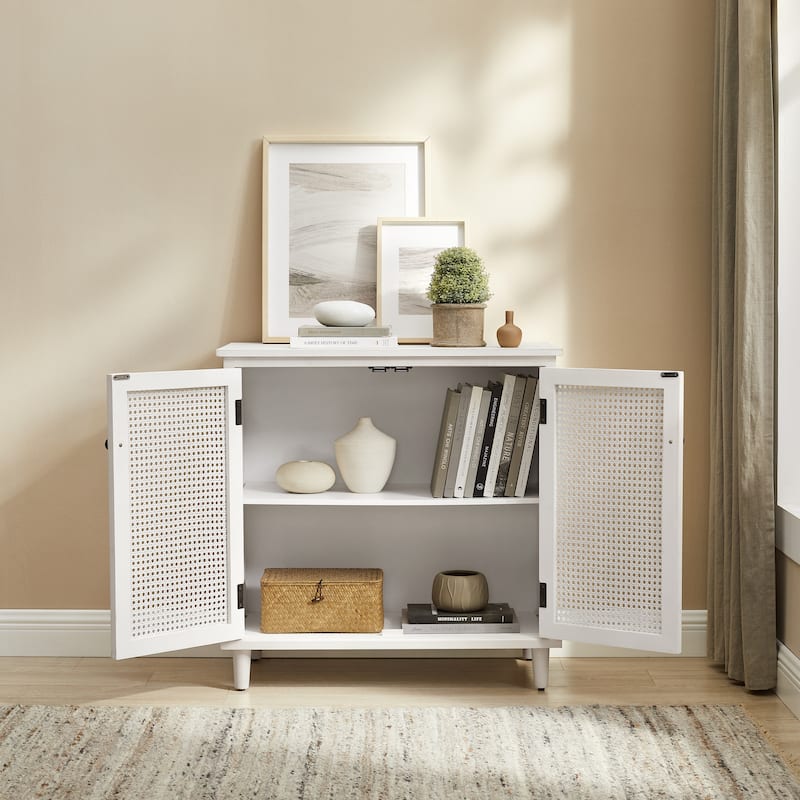 Art Leon Woven Rattan Wicker Accent Cabinet