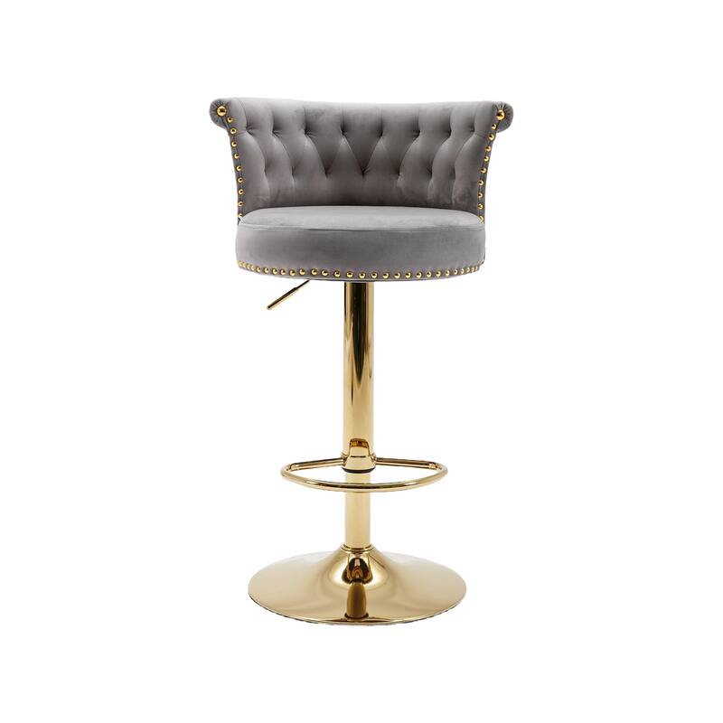 Velvet Adjustable Swivel Barstool w/ Footrest, Dining Bar Chairs, Set of 2
