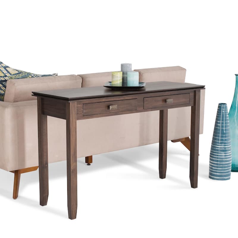 WYNDENHALL Stratford SOLID WOOD 46 inch Wide Transitional Console Sofa Table - 45.9 Inches wide - Natural Aged Brown