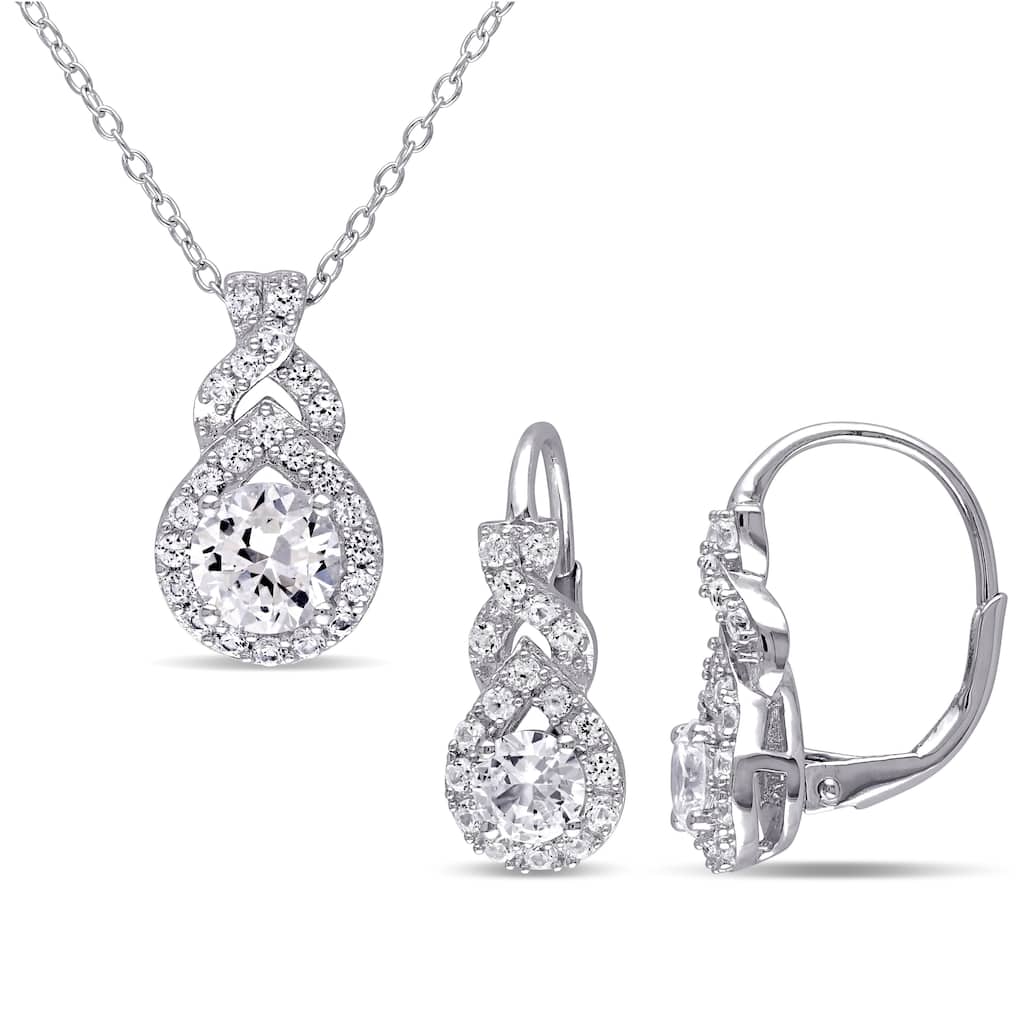 Miadora 3 4/5ct TGW Created White Sapphire Twisted Halo Jewelry Set Sterling Silver