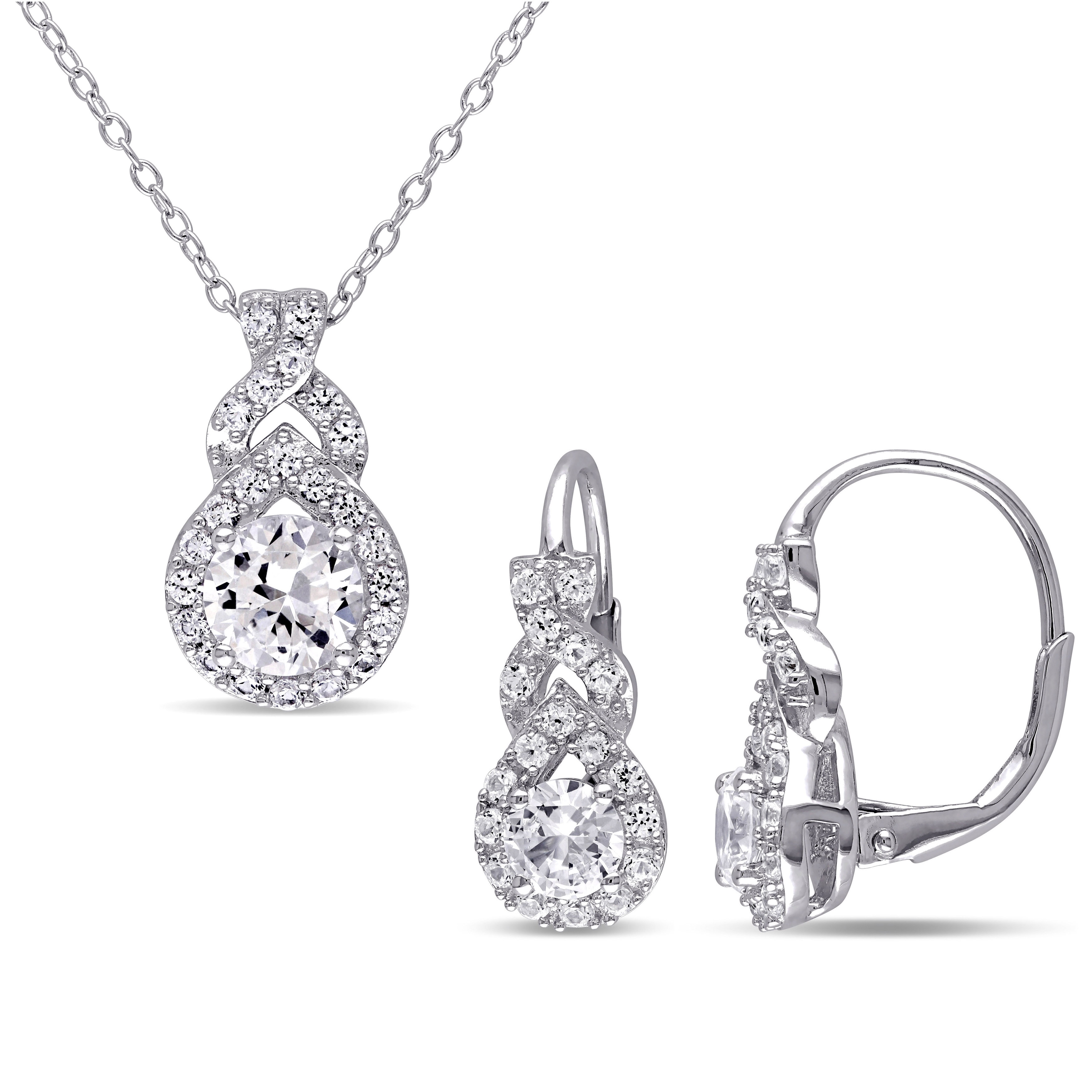 Miadora 3 4/5ct TGW Created White Sapphire Twisted Halo Jewelry Set Sterling Silver