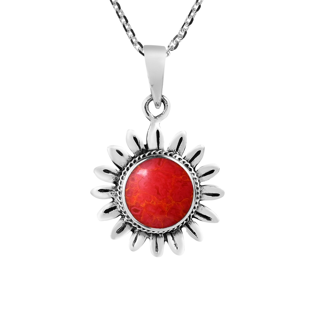 Sunflower Stone Inlay Sterling Silver Necklace