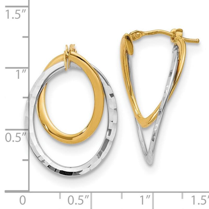 Curata 14k and White Rhodium Polished Fancy Hoop Earrings - 27x19mm Wide 1.5mm Thick Jewelry Gifts for Women