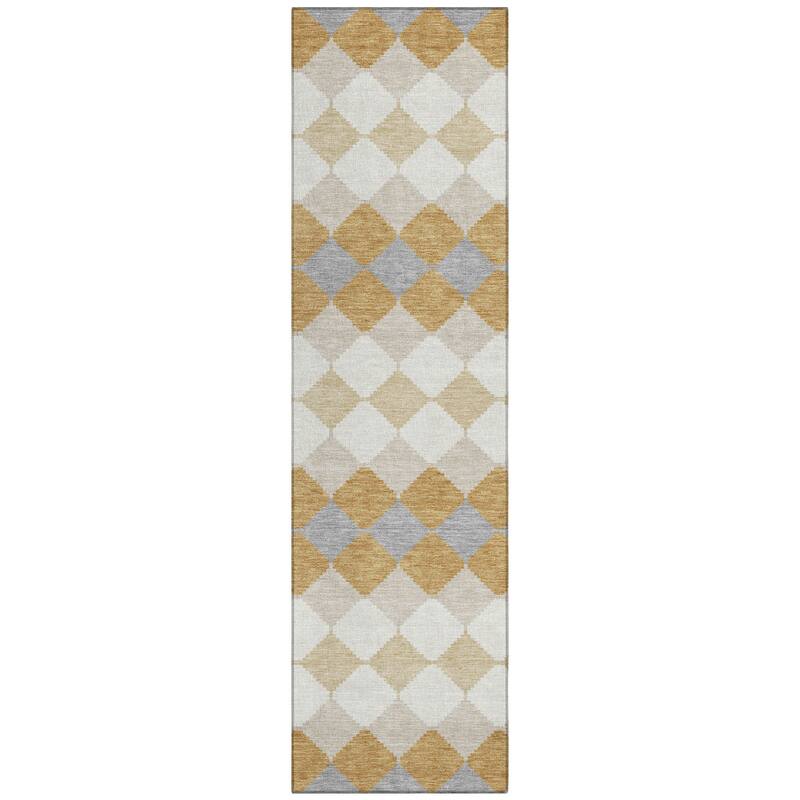 Machine Washable Indoor/ Outdoor Modern Mosaic Chantille Rug
