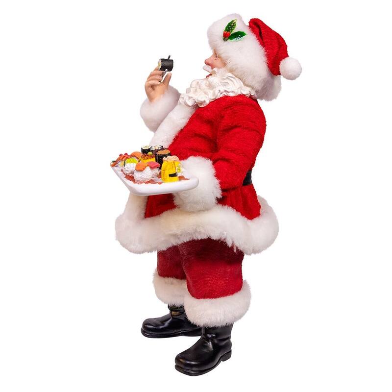 Kurt Adler 10.5-Inch Fabriche Santa with Sushi Platter