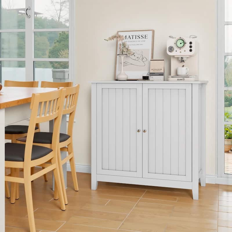 Double Door Storage Cabinet, Freestanding Buffet Cabinet, Bathroom Storage Cabinet with Silver Knobs for Living Room, Kitchen