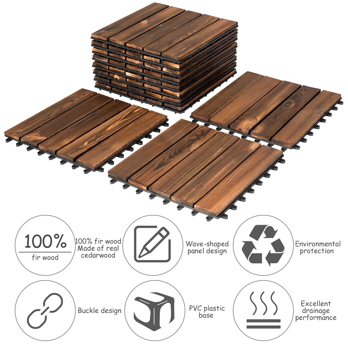Shop Costway 88 Pcs 12 X 12 Interlocking Wood Deck Tiles Patio