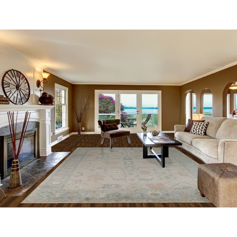 Gray Transitional Oushak Indian Area Rug Hand-Knotted Wool Carpet - 9'0"x 11'10"