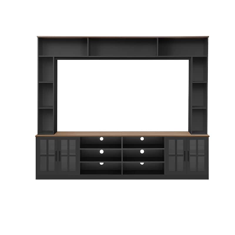 Modern Wall Unit Entertainment Center for TV up to 80 Inches with Bookshelves & Cabinets - 95.5" D x 15.7" W x 78.7" H - Black