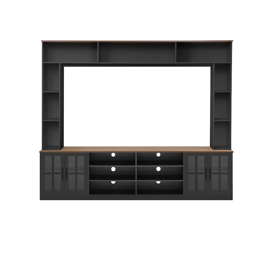 Modern Wall Unit Entertainment Center for TV up to 80 Inches with Bookshelves & Cabinets - 95.5" D x 15.7" W x 78.7" H