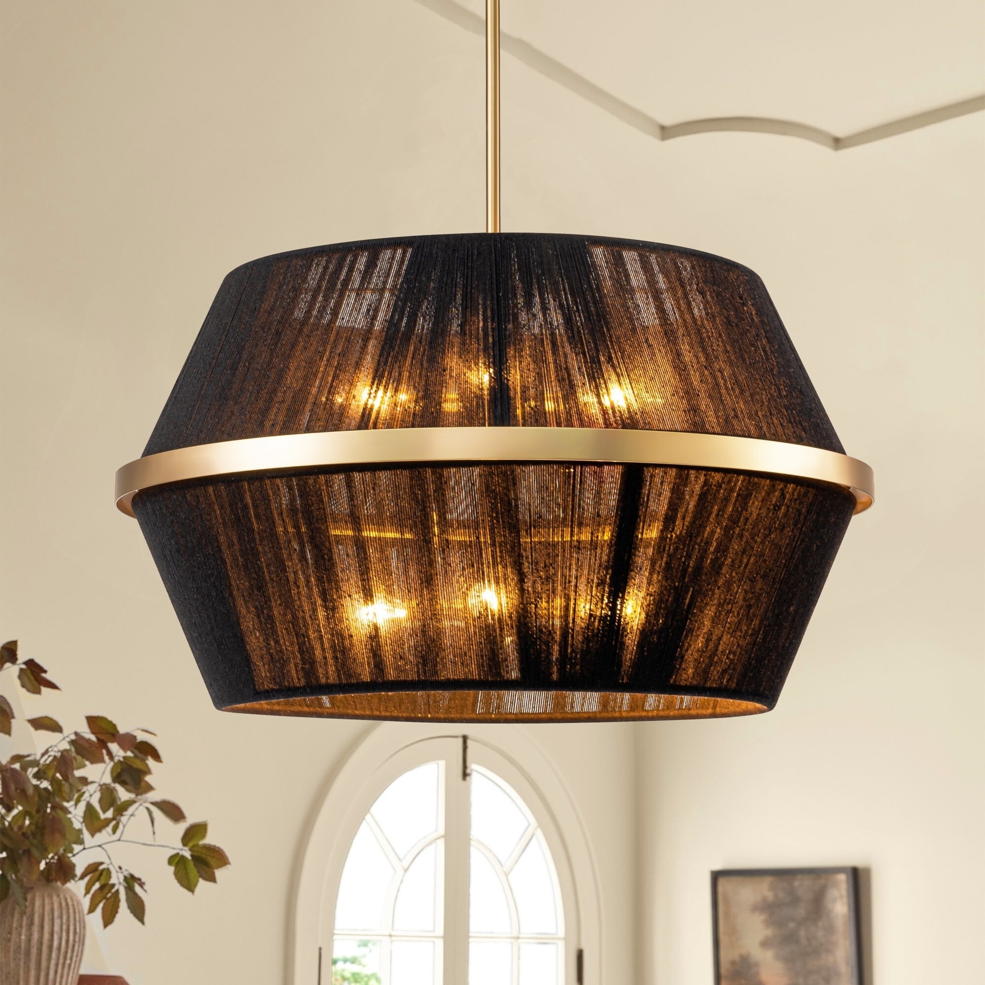 8-Light Modern Boho Drum Island Light Hand-Woven Natural Rope Black  Chandelier for Dining Room - 25.4 in. W x 14.3 in. H - Bed Bath \u0026 Beyond -  40239019, image size:2000x2000