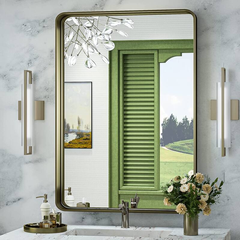 TETOTE Modern Metal Frame Wall Mounted Hanging Bathroom Vanity Mirror