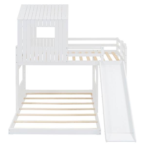 slide 2 of 15, Twin Over Full Bunk Bed, Loft Bed with Playhous White