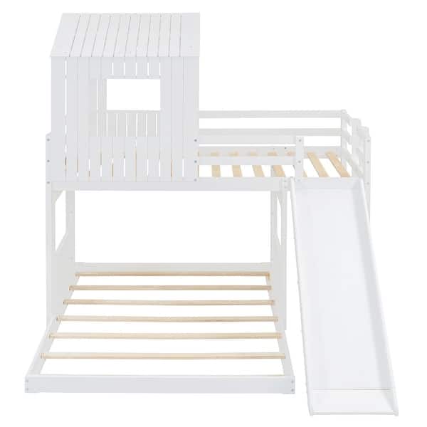 slide 2 of 46, Wooden Twin Over Full Bunk Bed with Treehouse Loft, Slide & Guardrail