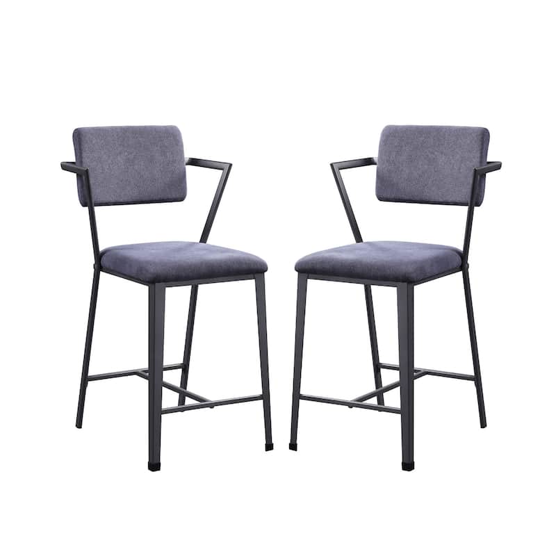 Set of 2 Counter Height Chairs with Metal Frame, Gunmetal - Gunmetal