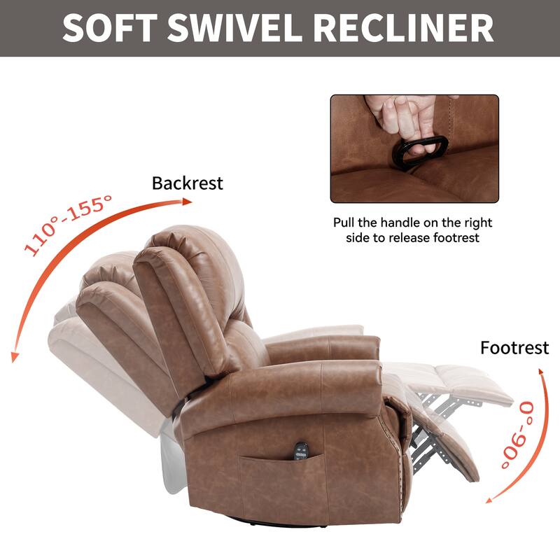 Manual Recliner Chair with Heat & Massage, Ergonomic Lounge Sofa Chair, Swivel Recliner Chair with Side Pocket