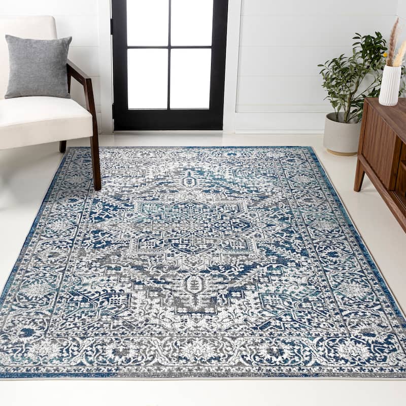 JONATHAN Y Traditional Persian Vintage Medallion Area Rug - 4 X 6 - Navy /Light Grey