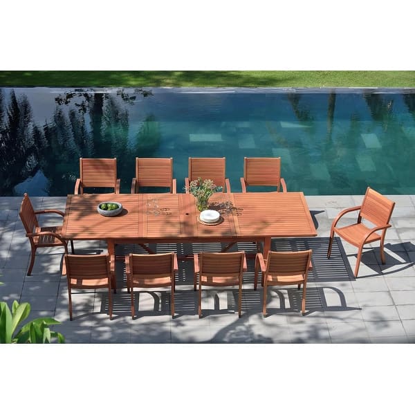 slide 2 of 12, LifestyleGarden George 11 piece FSC Wood Outdoor Patio Dining Set - 11 Piece Brown