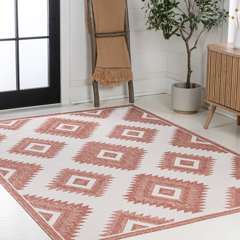 JONATHAN Y Aimee Geometric Moroccan Diamond Black/Cream Indoor/Outdoor Area Rug