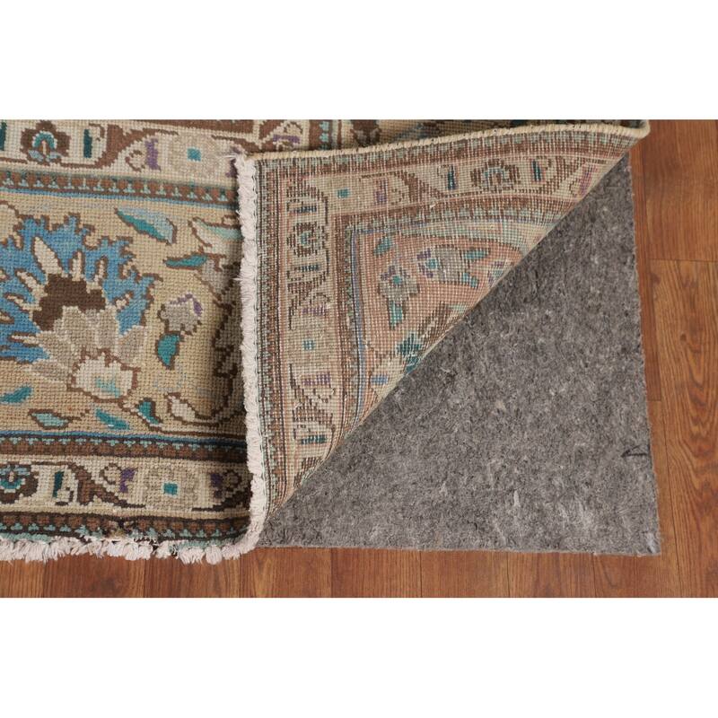 Blue Tabriz Persian Vintage Area Rug Hand-Knotted Wool Carpet - 9'11" x 13'2"