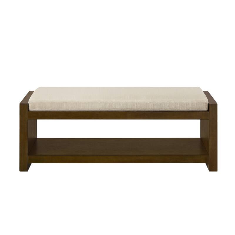 47" Accent Bench with Lower Shelf Shoe Rack - Ivory