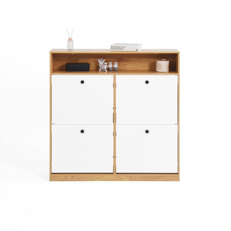 Shoe Storage Cabinet with 4 Flip Drawers , Shoe Rack Organizer Cabinet with wooden