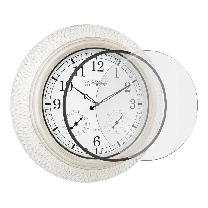 La Crosse 433-29917-INT 21" Outdoor Atomic White-Wash Metal Wall Clock