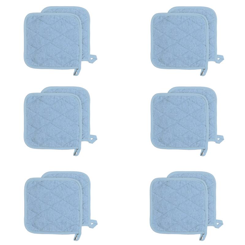 Arkwright Home 7x7 Solid Color Cotton Terry Pot Holders - Pack of 12 - Blue