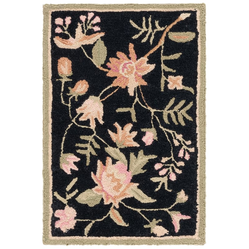 SAFAVIEH Handmade Chelsea Rodovica Floral French Country Wool Rug - 1'8" x 2'6" - Black