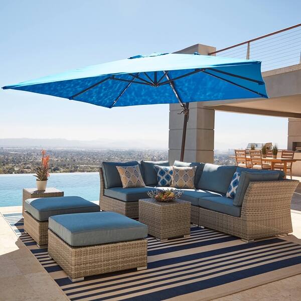 Shop Corvus 8 Piece Grey Wicker Patio Conversation Set With Blue Cushions On Sale Overstock 12653586 Blue