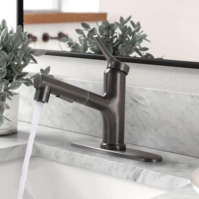7.8" H Single-Handle Bathroom Sink Faucets with Pull Out Sprayer, Single Hole Vessel Faucet With Deck Plate