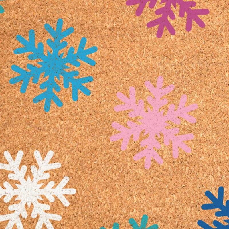 HomeRoots 17" X 29" Brown Blue And White Christmas Snowflake Outdoor Coir Door Mat - 17.00' X '29.00