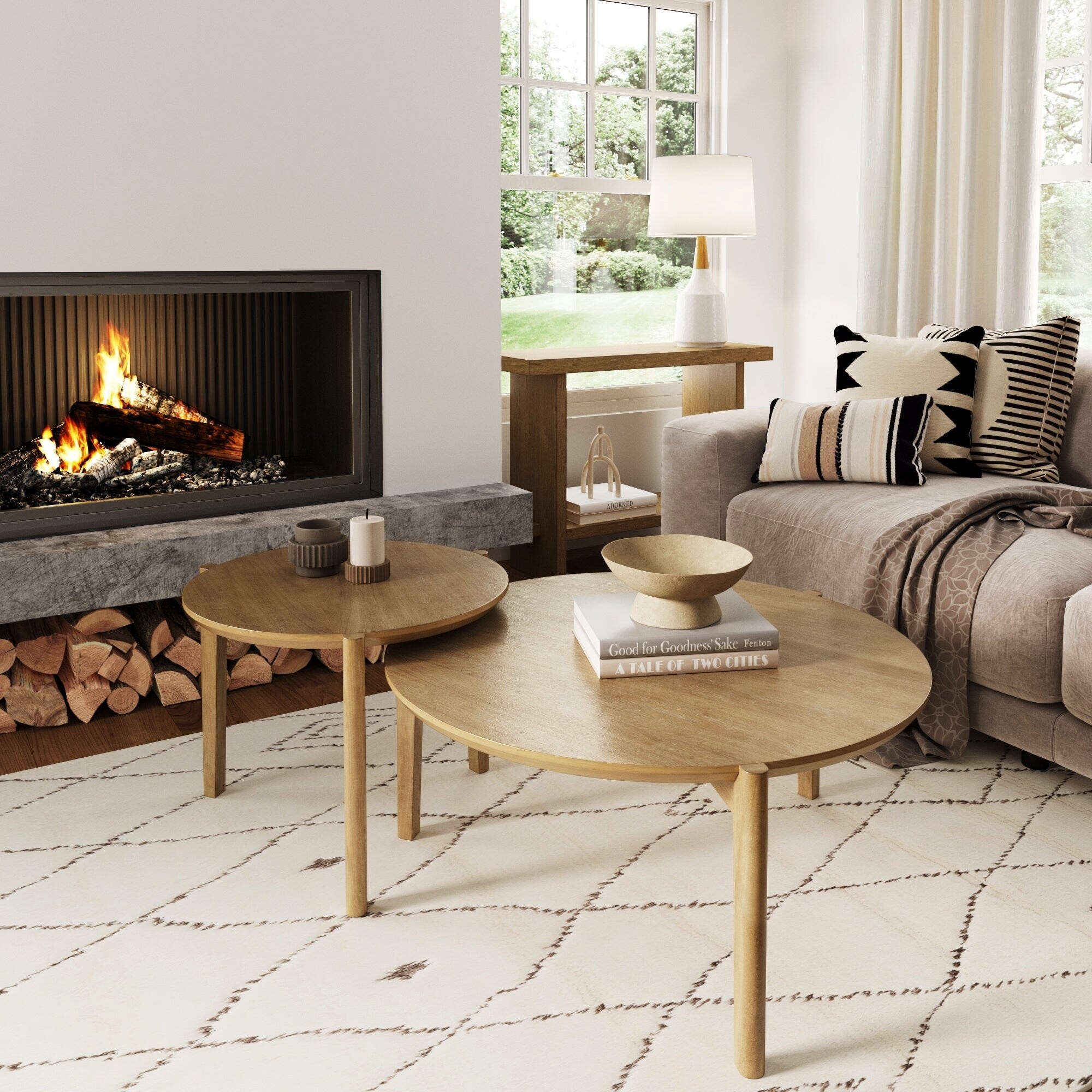 Nathan James Kendall Round Nesting Living Room Coffee Table Set of 2 Solid Wood Legs Light Brown On Sale Bed Bath Beyond 37244784