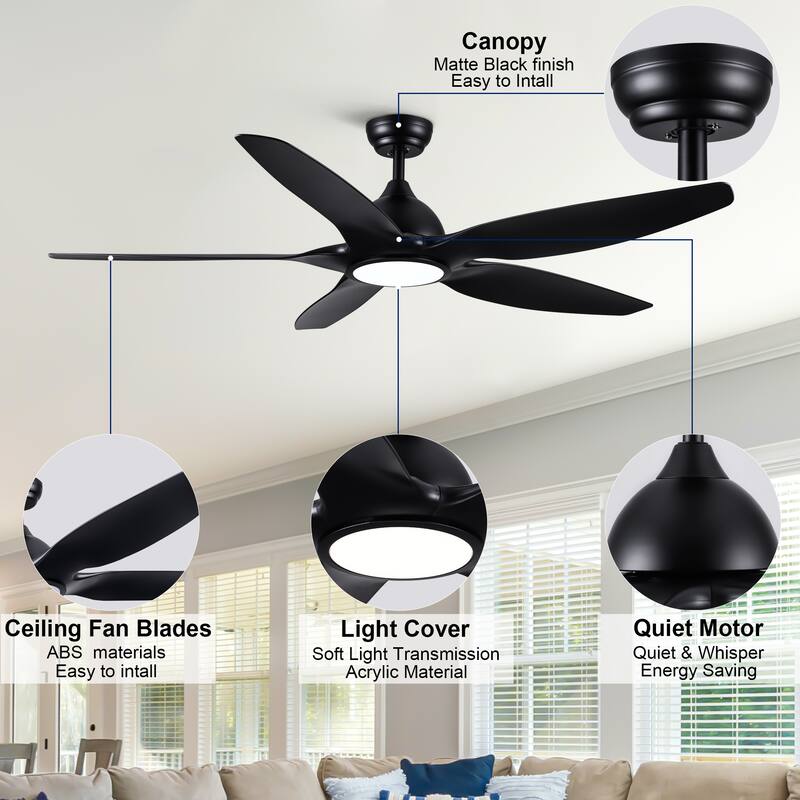 60 in.Matte White Indoor Ceiling Fan with Light, DC Motor and Remote Control