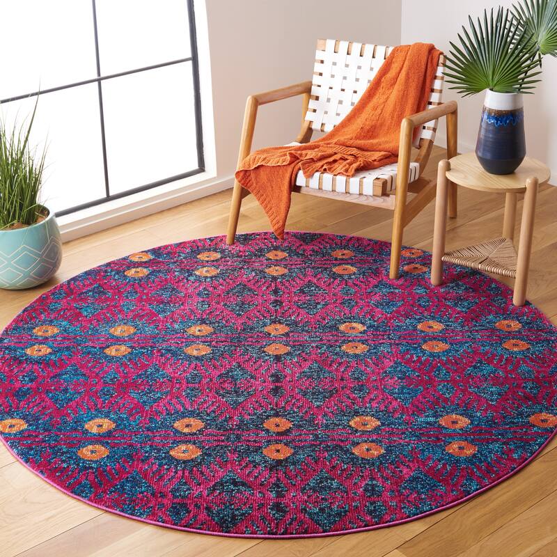 SAFAVIEH Monaco Maronna Boho Rug - 6'7" Round - Pink/Multi